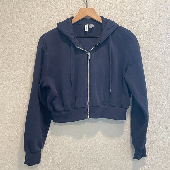 H&M Tops - H&M Divided Navy Cropped Zip Front Hoodie Sweatshirt M